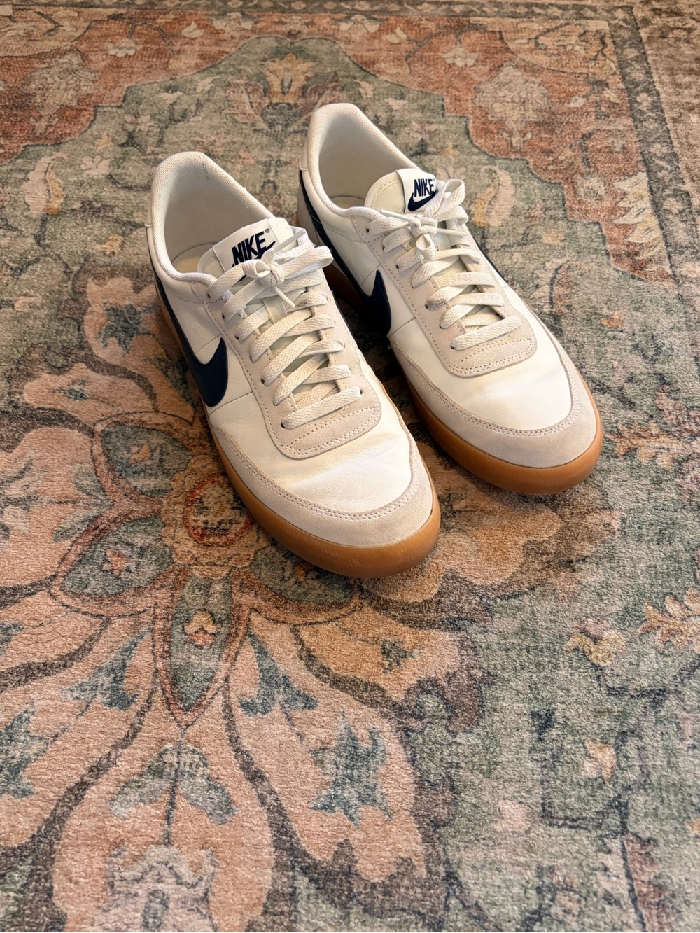 Nike Men’s White Sneakers with Navy Swoosh and Gum Sole